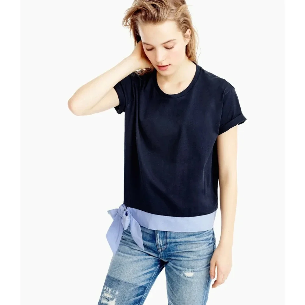 J Crew Side Tie T Shirt Womens XS Extra Small Ribbon Trim Short Sleeve Tee *READ